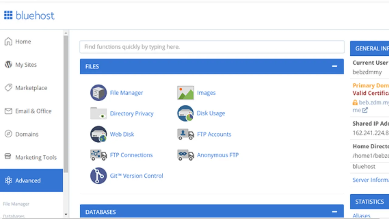 Bluehost cpanal