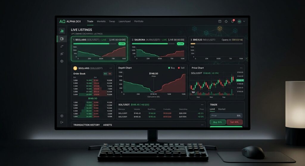 Exchange listing and token debut tracking dashboard.